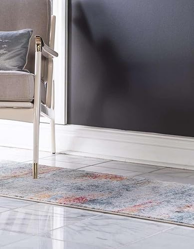 Miniatura 3 de Unique Loom Baracoa Collection - Alfombra Panamericana (2 pies 7 pulgadas x 13 pies 1 pulgada, cremaazul)