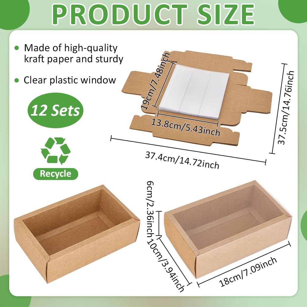 BENECREAT 12 set di Scatole Regalo con Cassetto Da 12x12x5cm, Scatola di Presentazione Marrone Chiaro con Finestra In Plastica, Scatola di Cartone per Matrimoni, Compleanni Ed Eventi