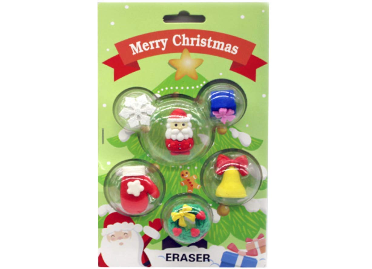 Adam Victor Merry Christmas 3D Erasers- Santa Claus, Snowflake, Jingle Bells, Gloves- Cute Xmas Eraser for Kids, Students, Children, Party Favor!