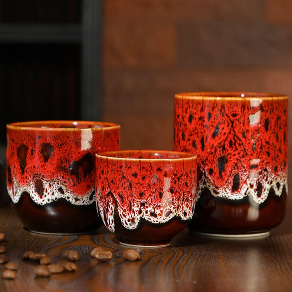 3 sztuki ceramicznych filiżanek do herbaty, szkliwionych, zmieniających kolor w piecu, chińskich japońskich filiżanek do herbaty, zestaw 3 filiżanek do herbaty Gong Fu do biura, domu i dla miłośnikó