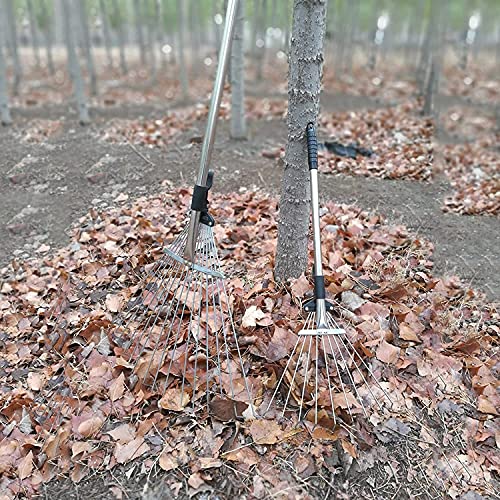 Verstellbarer Laubbesen aus Metall, Gartenrechen, Rasenrechen, Grasrechen mit 15mit 15 Zinken, für schnelles Reinigen, tragbarer Unkrautbesen, Strauchbesen für den Innenhof (Größe: 15 Zähne)