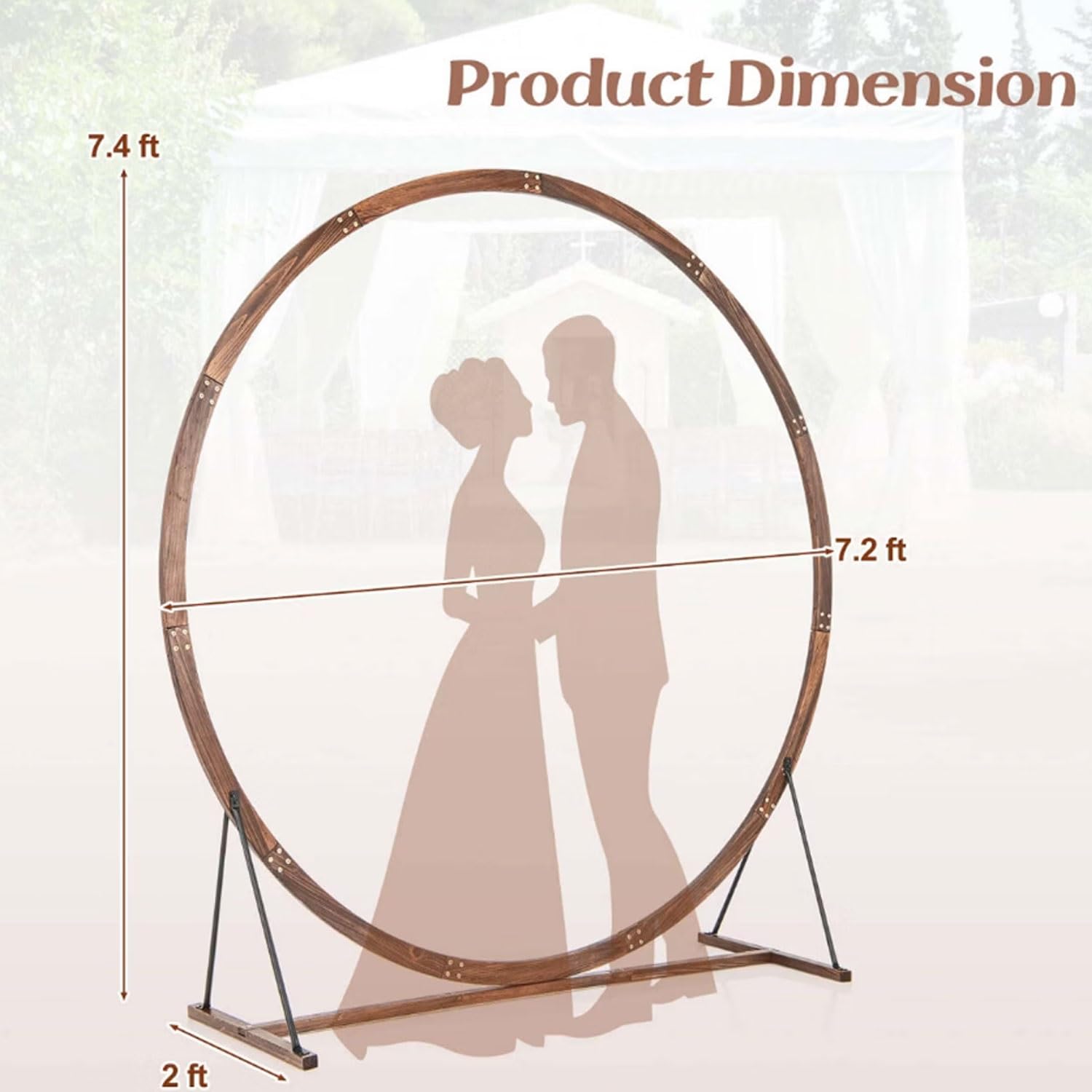 Hochzeitslaube, hölzerner Hochzeitsbogen für Zeremonien, 2 m runder Laubengang aus Massivholz als Hochzeitshintergrundständer, rustikale Boho-Hochzeitsdekoration für drinnen und dr