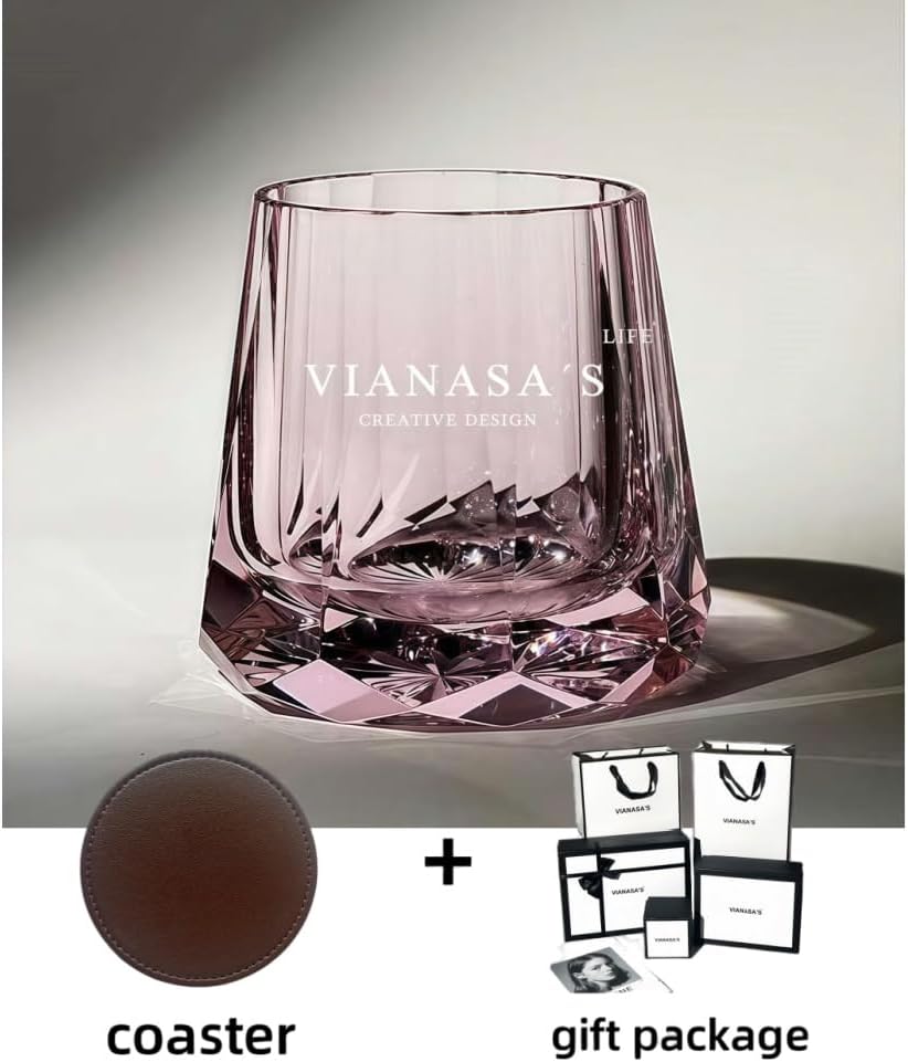 suigetsu Edo style Hand Cut Crystal Whisky Glass 250ml Whiskey Glasses -Cocktail-Vodka-Beer Drinkingware Glass In Gift Carto (baby pink)