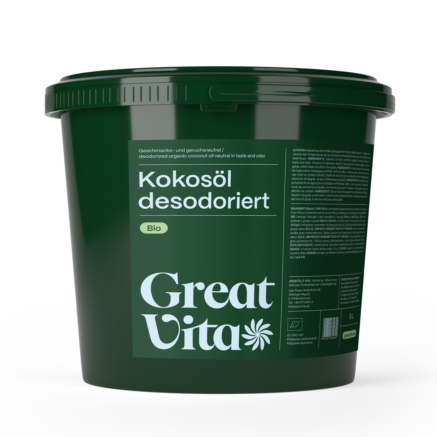 GREAT VITA - Aceite De Coco Orgánico, Insípido (Desodorizado) Paquete De 1, 5000 ml