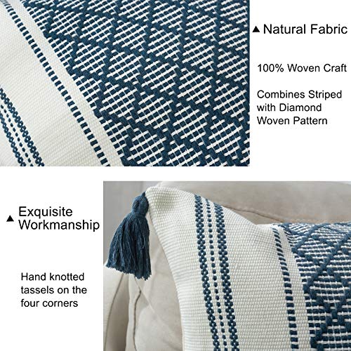 Blue Page SQ1097-BLUE-45X45 Set Of 2 Boho Neutral Decorative Throw Pillow Covers 18X18 Inch, Cotton Woven Diamond Jacquard Pattern Pillow Cases For Couch Sofa Bedroom Car, Modern Accent Square Pillowcase, Blue thumb #6