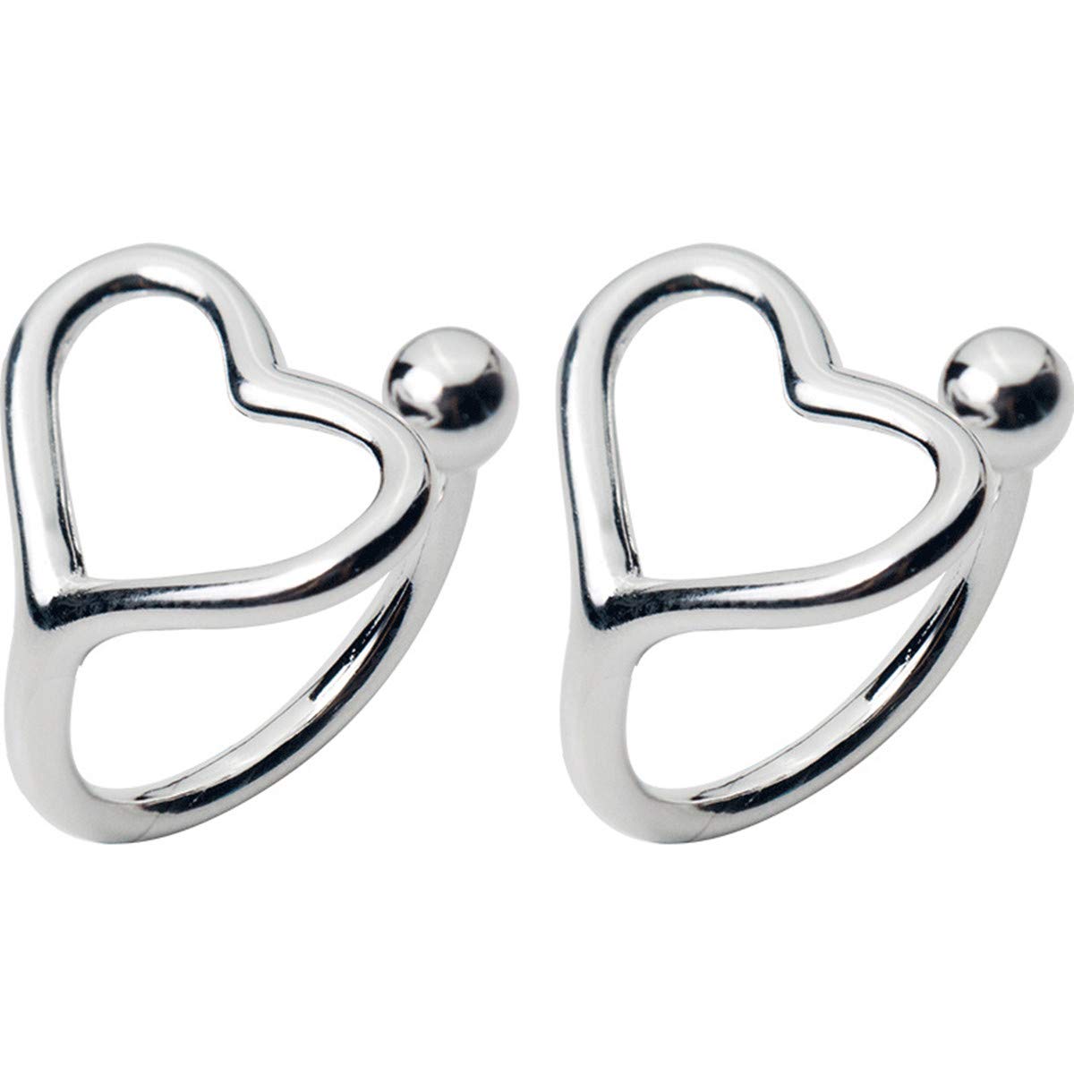 Minimalist Love Bead Cuff Open Hoop Clip on Earrings for Women 925 Sterling Silver Silver-Toned Small Heart Cute Cartilage Climber for Non Upper Ear