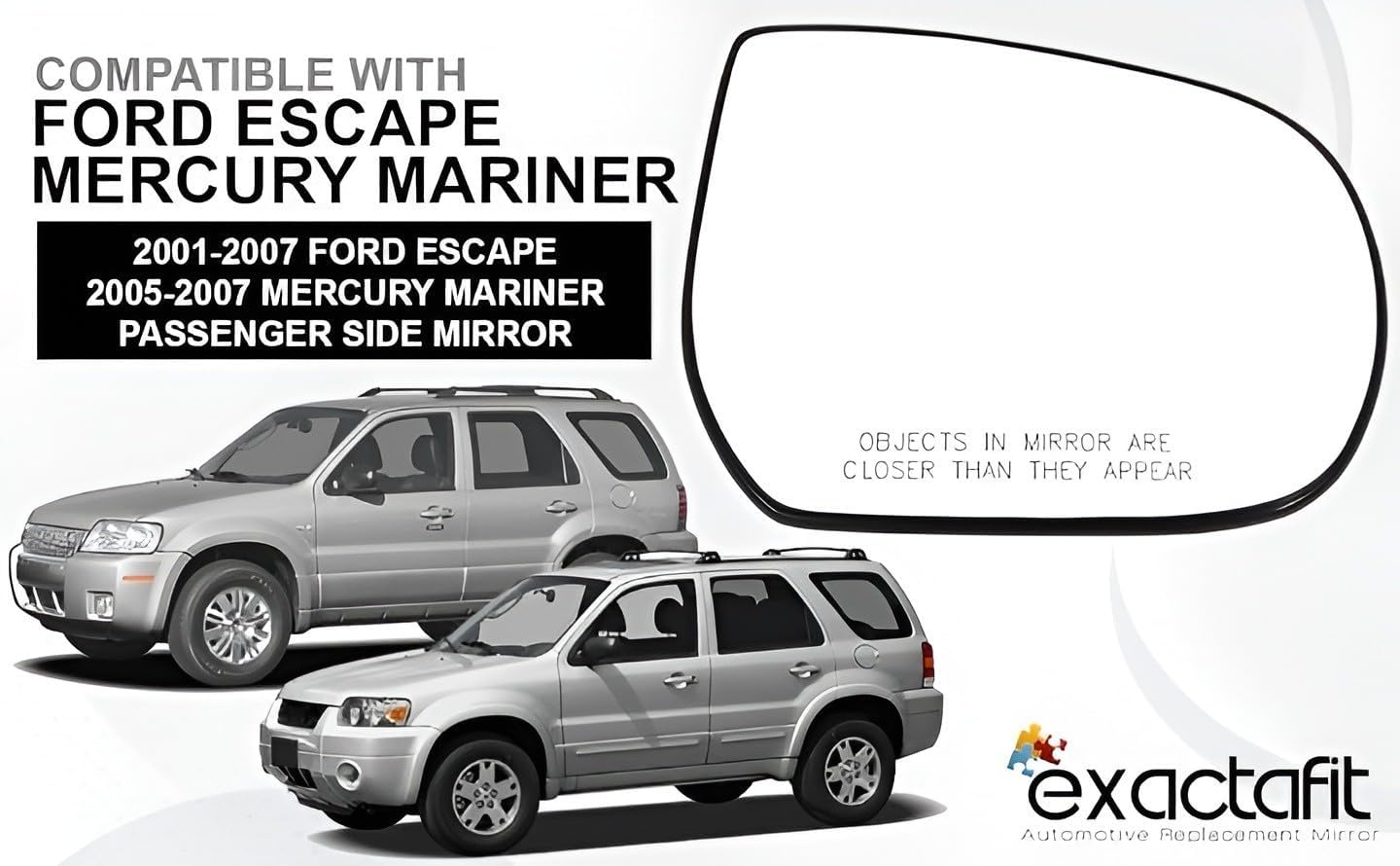 Passenger Side Mirror Glass For 2001-2007 Ford Escape, 2005-2007 Mercury Mariner Right Door Mirrors With Back Plate YL8Z17K707DA Non-Heated