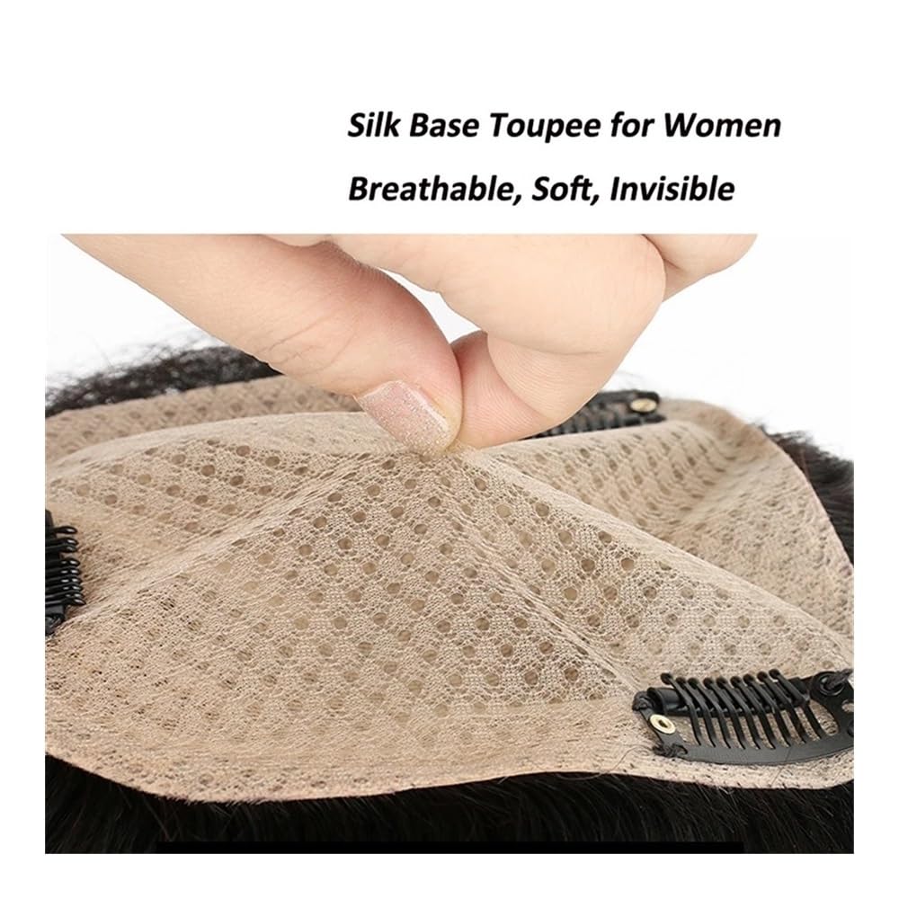 Clip-in-Haarteil mit Seidenbasis aus Echthaar for Frauen bei dünner werdendem Haar Fügt Haarvolumen hinzu(Brown,8 INCH_12X14CM)