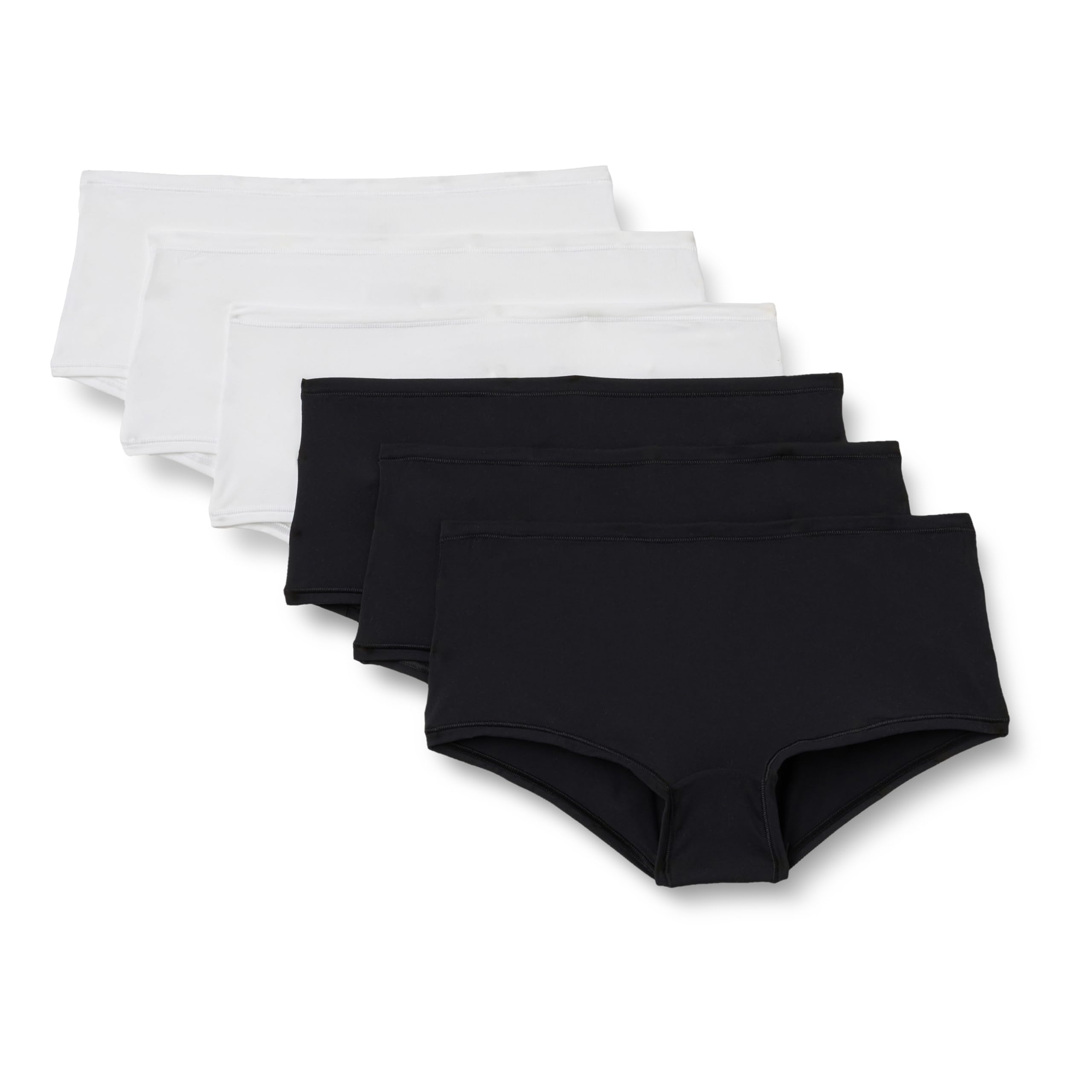 Amazon Essentials Women's Peached Microfiber Boyshort, Black/White, X-Small