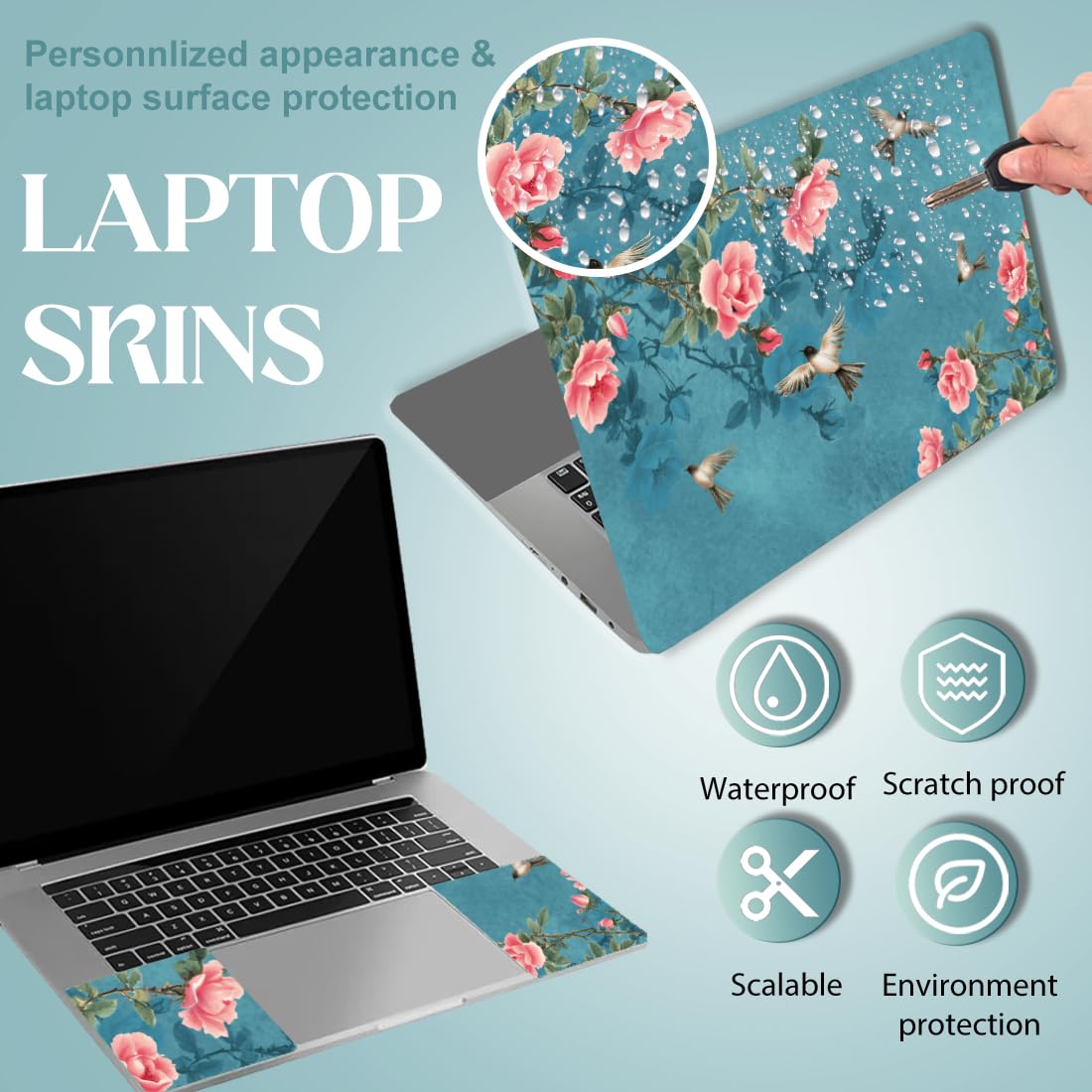 SUPERDANT Flower and Bird Laptop Skin Birds and Branches Laptop Sticker PVC Computer Stickers Dustproof Notebook Art Decal 12" 13" 13.3" 14" 15" 15.4" 15.6" Waterproof Art Decal Protector - Image 3