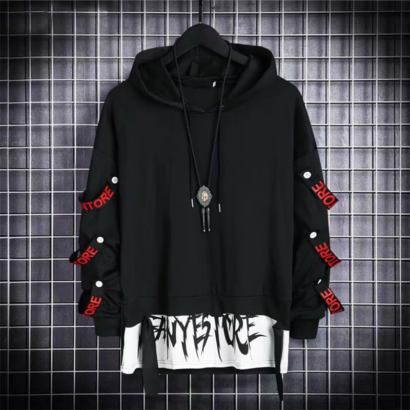 Xingfenly Men' Hoodies Sweatshirt Autumn Casual Black Techwear Hip Hop Men Patchwork Japanese Streetwear Darkwear2