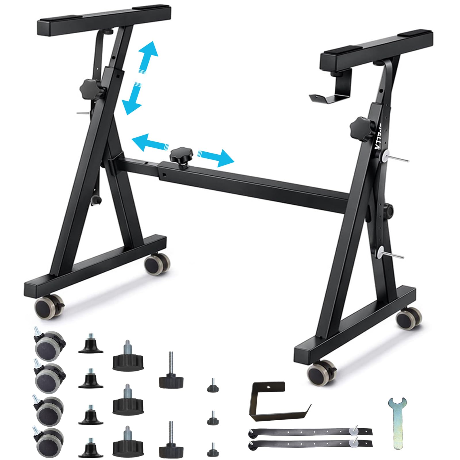 Keyboard Stand - Heavy Duty Z Style Adjustable Portable Professional Digital Piano Stand - Fits 54-88 Key Electric Pianos - Reinforced Rolling Musical Keyboard Stand