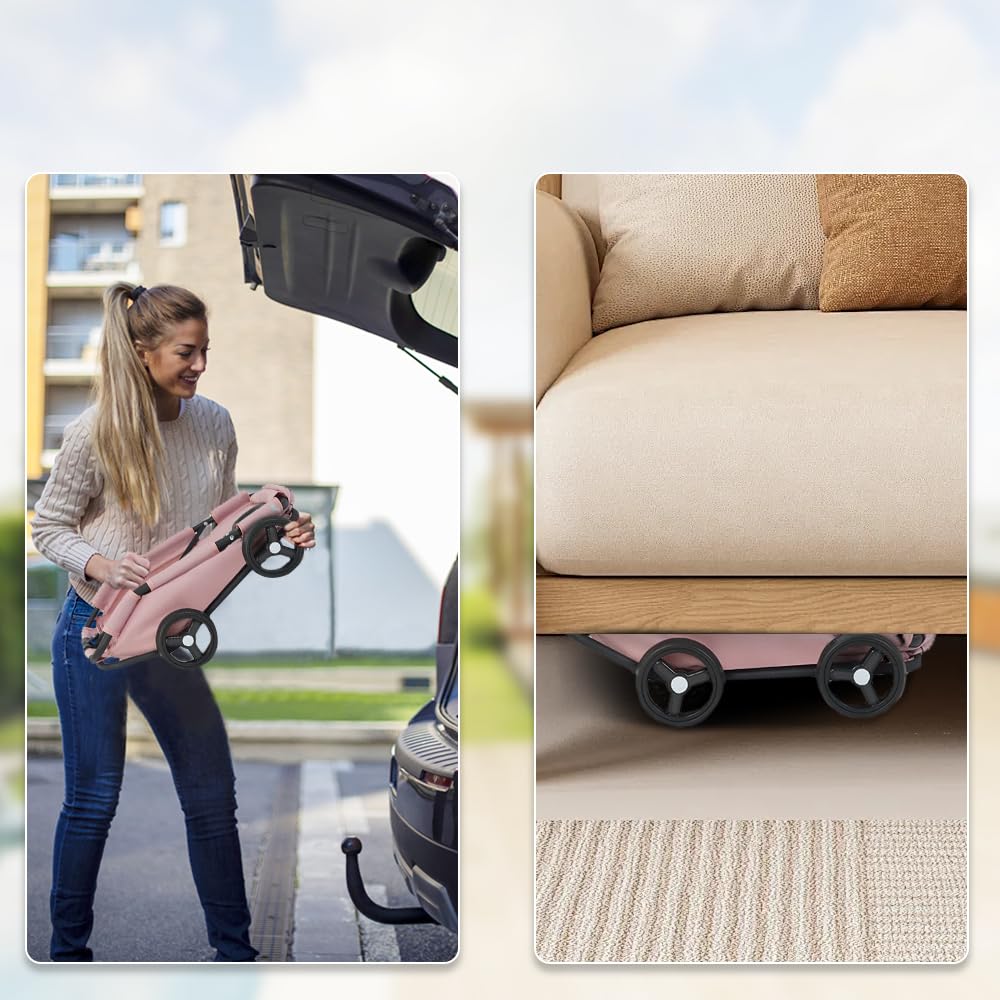OHMG Poussette pour chien,Pliable à 4 roues,Avec tige de poussée réglable,Chariot pour chien, coussin lavable,Pour chiens miniatures jusqu'à 10 kg,Design ouvert