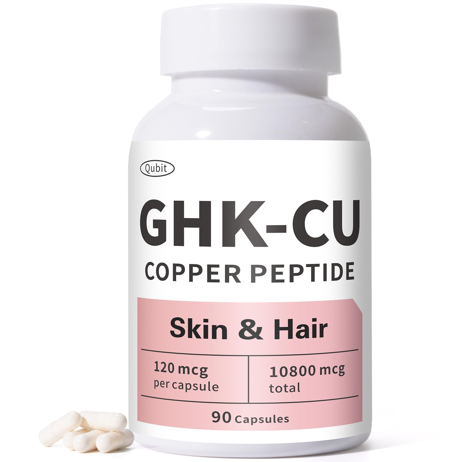 QUBITGHK-Cu Copper Peptide Supplement for Skin & Hair, Easy to Absorb, Precisely Dosed – 90 Vegan Capsules