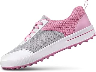 Women's Golf Shoes, Female Fashion Trainers,Womens Trainers Shoes Running Walking Athletic Sport Sneakers Gym Shoes Breathable mesh casual shoes,Pink,5.5UK