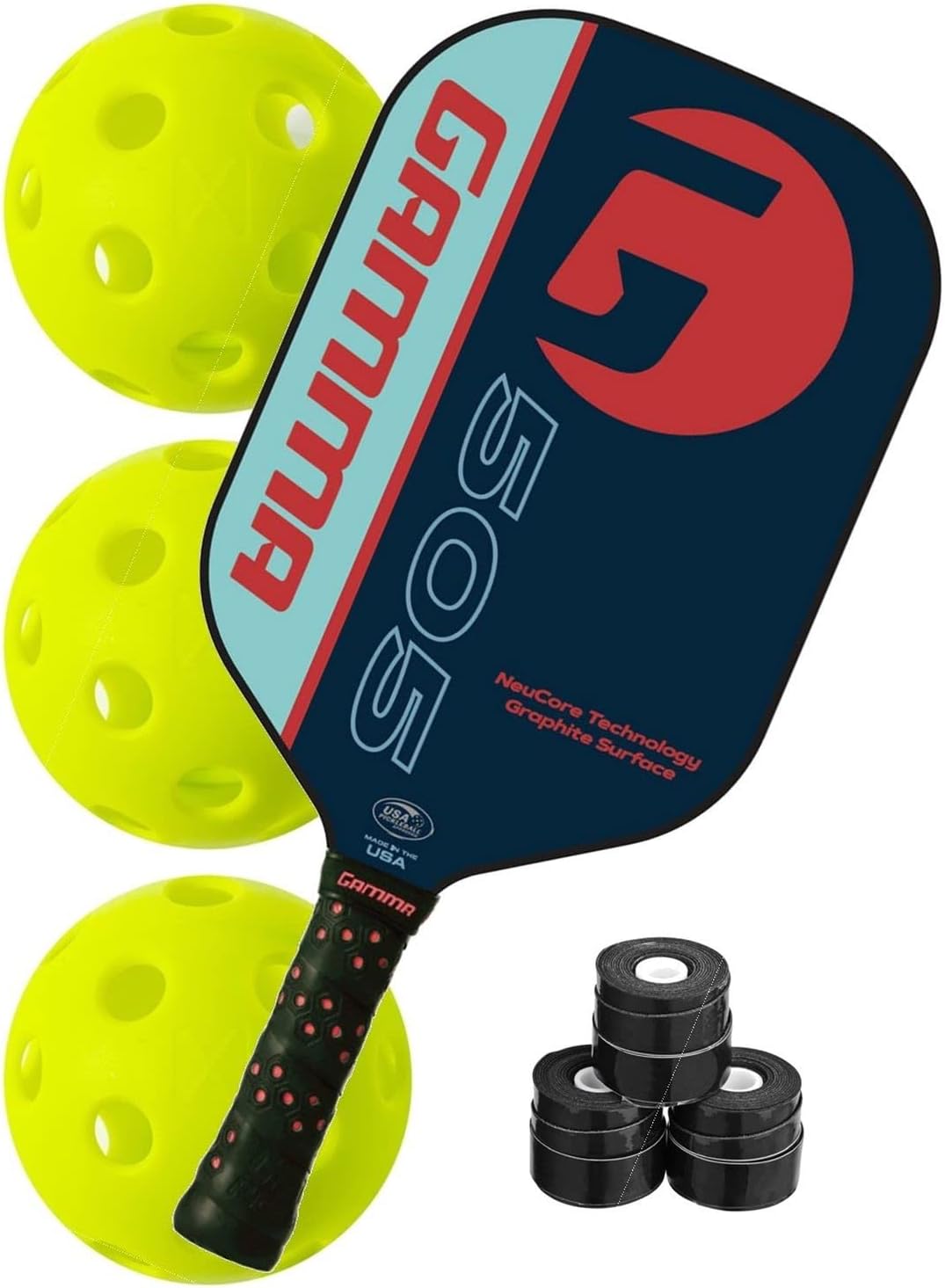 Gamma 505 Graphite Pickleball Paddle Bundled with a 3Pack