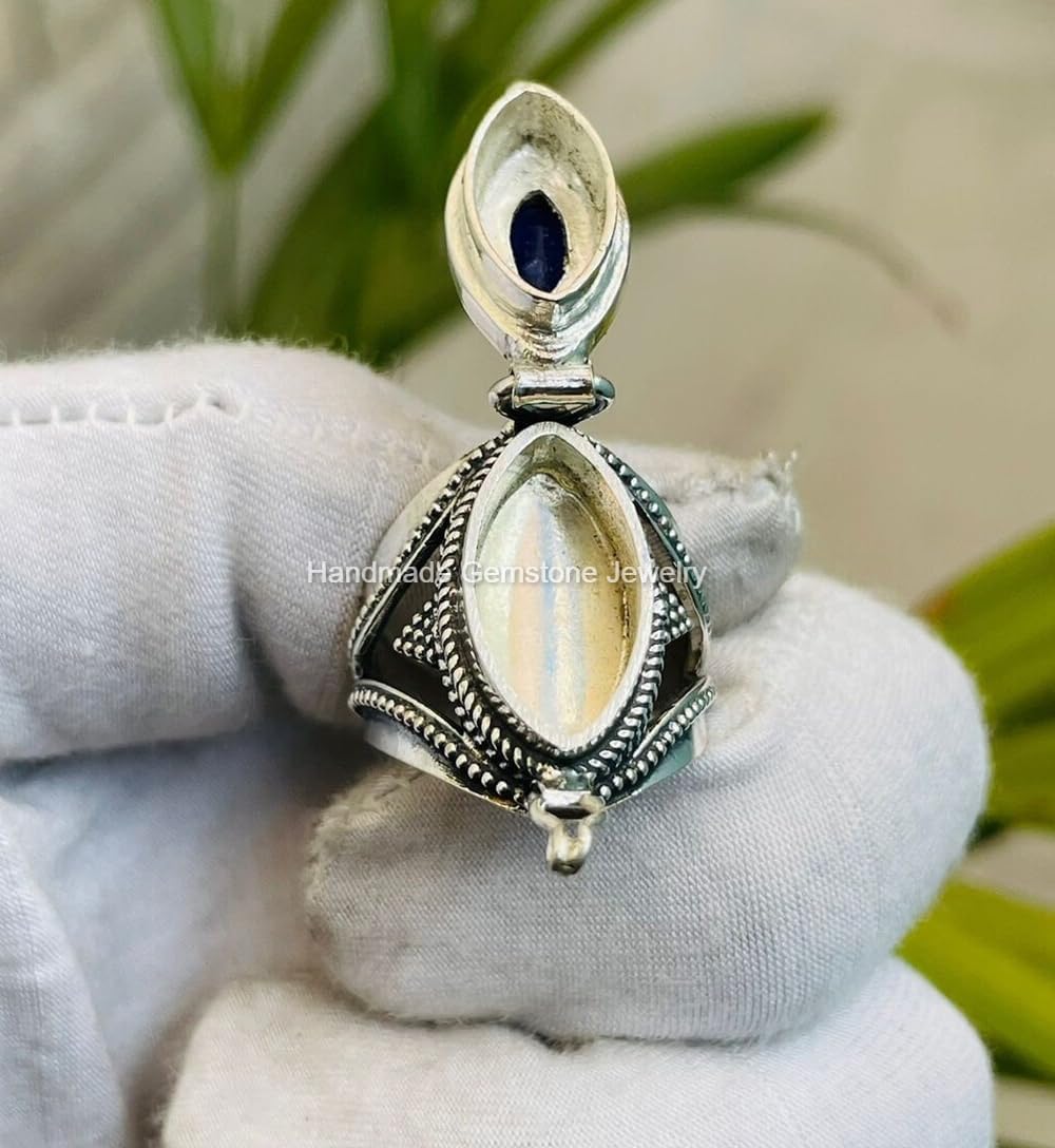 Sapphire Ring, Poison Box Ring, Poison Ring, Storage Box Ring, Locket Ring, Blue Sapphire ~ Gemstone Box Ring, Teardrop Stone Ring, Poison Pill Box, Raw Sapphire Ring, Handmade Poison Ring