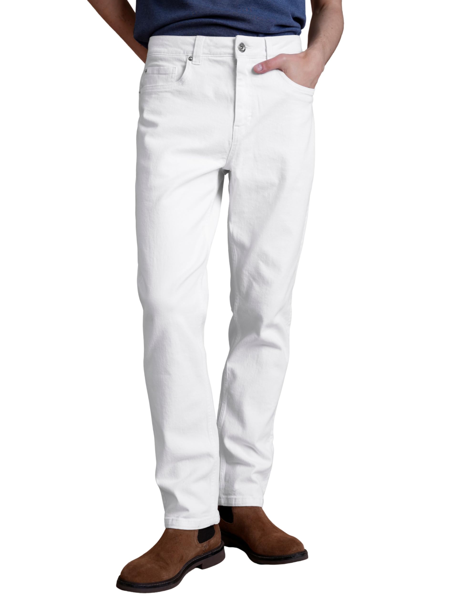 Enorsia Men's Slim Fit Stretch Jeans - White - Size 34