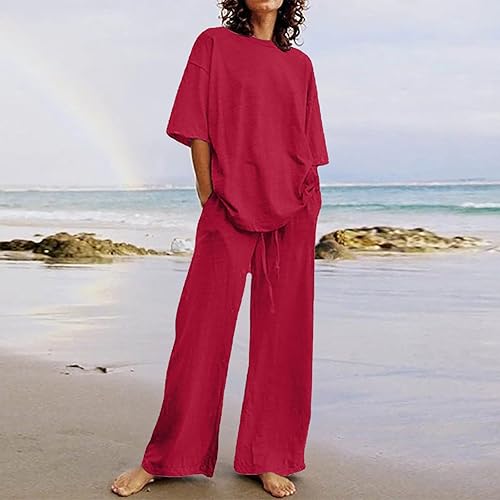 Miniatura 4 de Trajes de 2 piezas de lino y algodón para mujer, trajes de trabajo de negocios elegantes de verano, ropa urbana con botones y pantalones