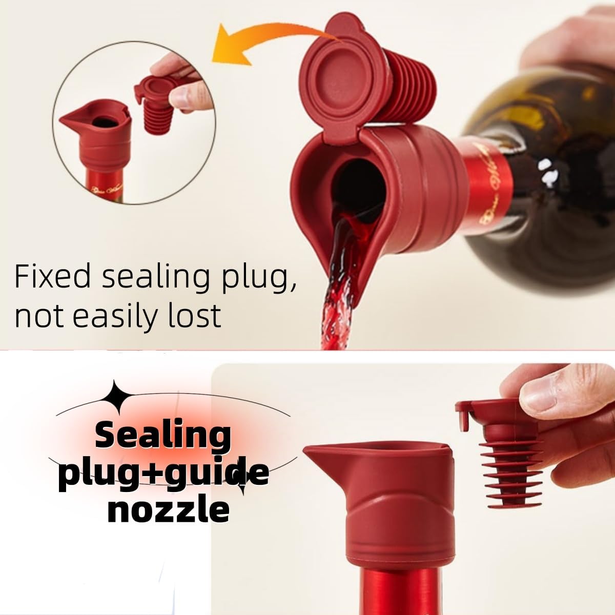 Silicone Wine Bottle Stopper With 3 in 1 Kechain Bottle Opener