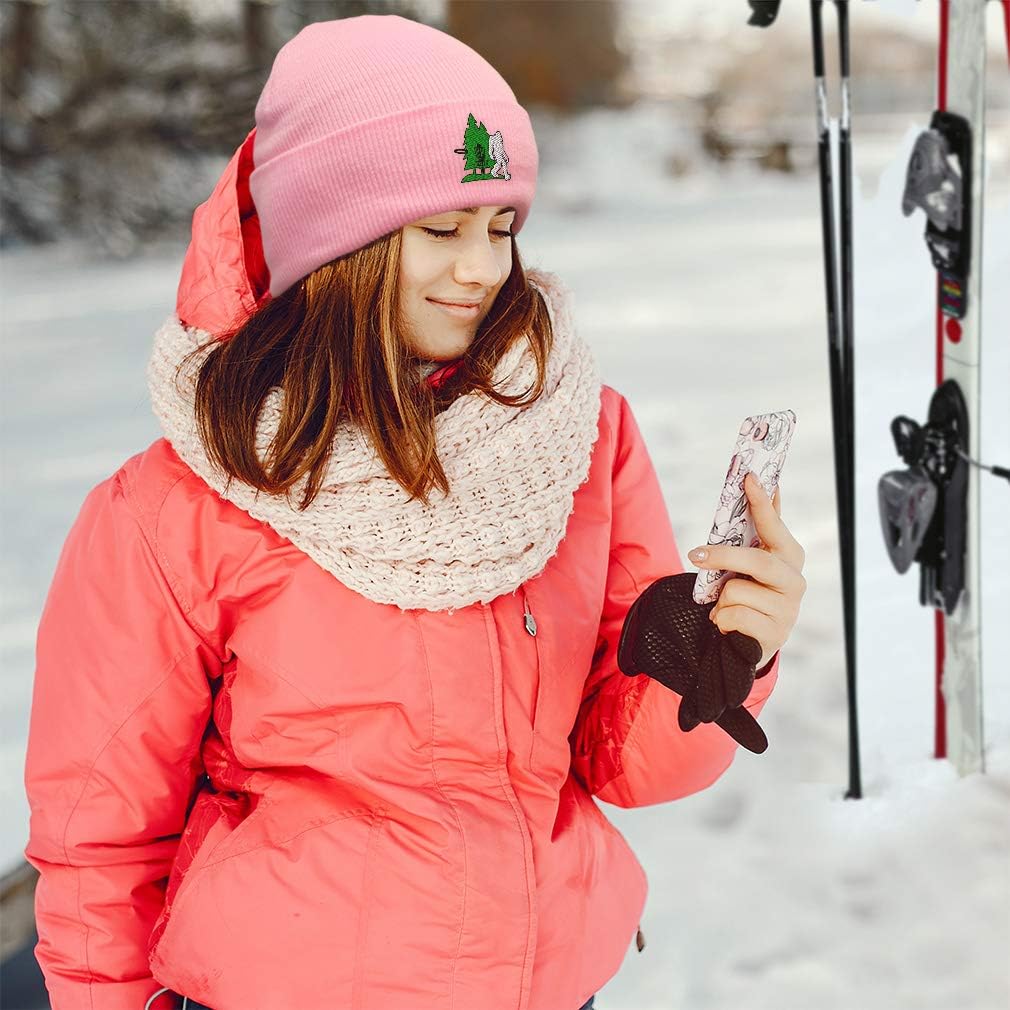 Beanies for Men Disc Golf, Tree and Yeti Embroidery Skull Cap Winter Hats for Women Acrylic One Size