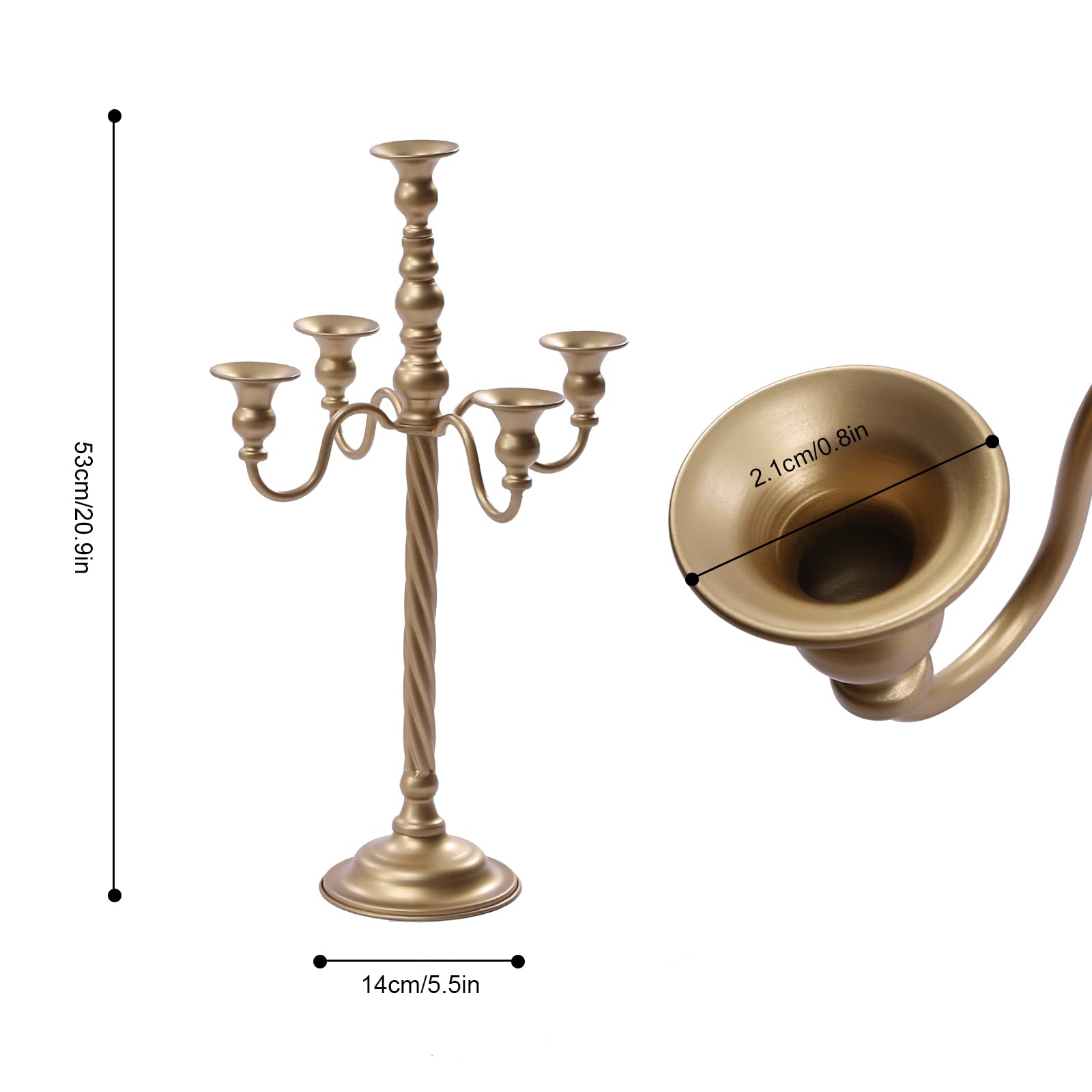 20inch Gold Candelabra, 2Pcs Tall Candlestick for Candle and Floral, 5 Head Metal Candle Holders Table Centerpiece for Wedding Party Event Room