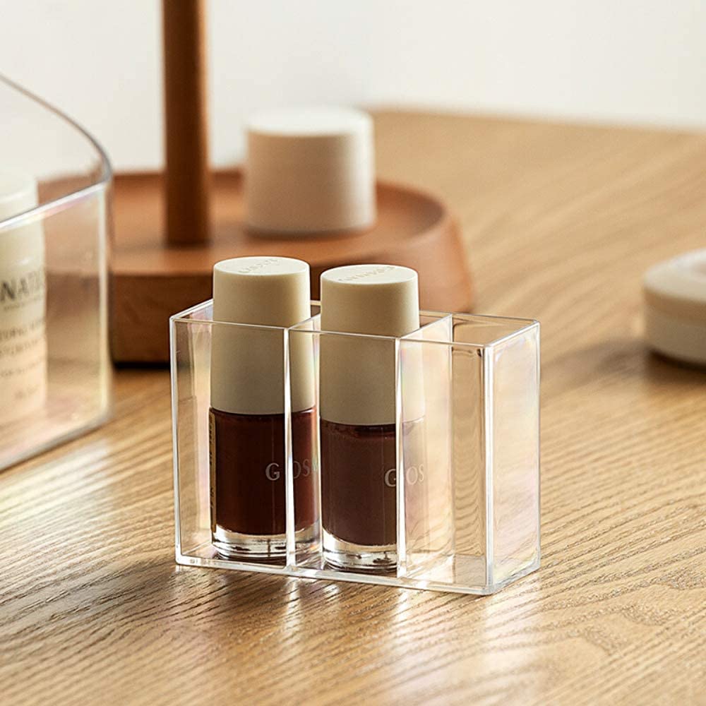 SUNFICON Makeup Tray Holder Organizer Cosmetic Display Case Tabletop Desktop Vanity Countertop Bathroom Wall Cabinet Medicine Storage Box 9 Dividers 2 Removable for Womens Ladies Girls Crystal Clear