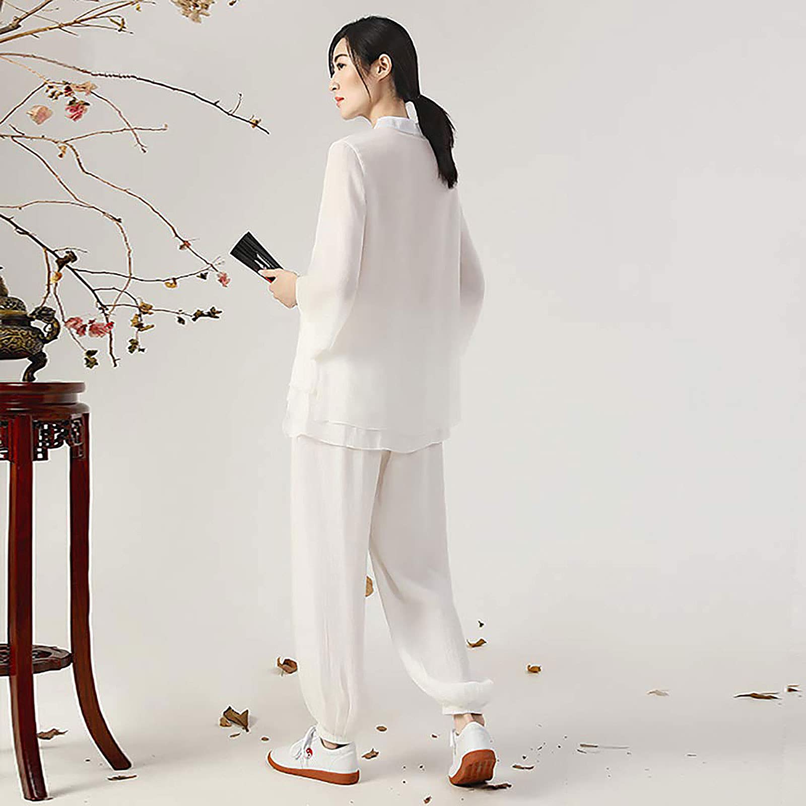 Kobiety Tai Chi Odzież Chiński Tradycyjny Medytacja Zen Jednolite Bawełniane Ubrania Wing Chun Lekkie Garnitury do Medytacji i Qigong, A, XXL