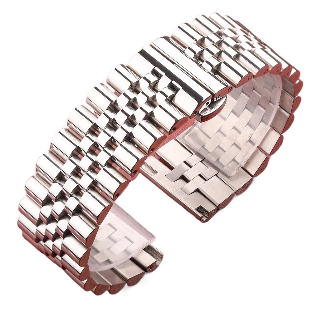 Bracelet de Montre Universel en Acier Inoxydable Bracelet en métal Poli argenté Boucle Papillon à Double Bouton Bracelets de Montre de 18 mm à 22 mm(18mm)