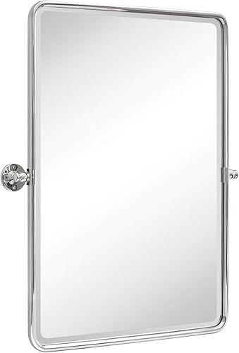 Miniatura 3 de Espejo rectangular de baño con marco de metal cromado, espejos de tocador biselados inclinables para pared, total 23.91 x 30 pulgadas (espejo de 20