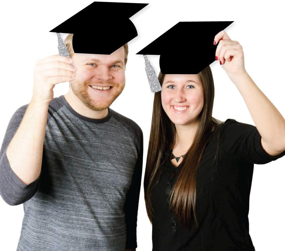 Big Dot of Happiness Silver Graduation Hat Decorations - DIY Large Party Essentials - 20 Count