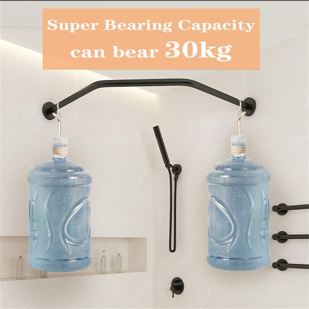 Shower Curtain Rod, L-shaped Shower Curtain Rod，Shower Rod Adjustable Diamond Shaped Shower Curtain Rod Pole, Wall Mounted Corner Shower Curtain Rod, Stainless Steel, For Bathroom Clothing Store Black