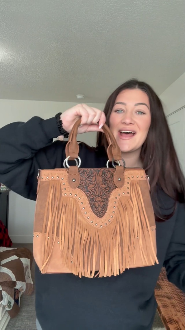 Bolso tipo tote Trinity Ranch con diseño floral, acolchado y flecos estilo occidental miniatura 7