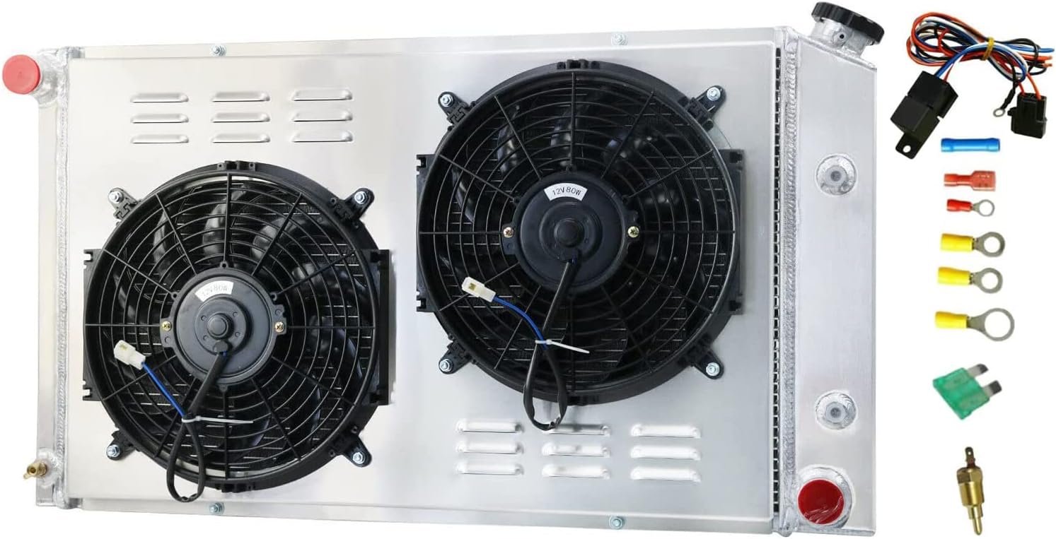 3 Row Aluminum Radiator for 1970-1981 Pontiac Firebird/Trans Am 3.8-6.6 L6 V8 Radiators with Electric Fan Shroud Thermostat Kit 1971 1972 1973 1974 1975 1976 1977 1978 1979 1980