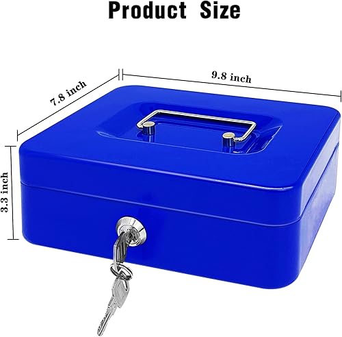 Miniatura 2 de Caja de efectivo de acero con cerradura de llave, organizador de dinero pequeño de metal con bandeja para dinero, caja de almacenamiento de efectivo