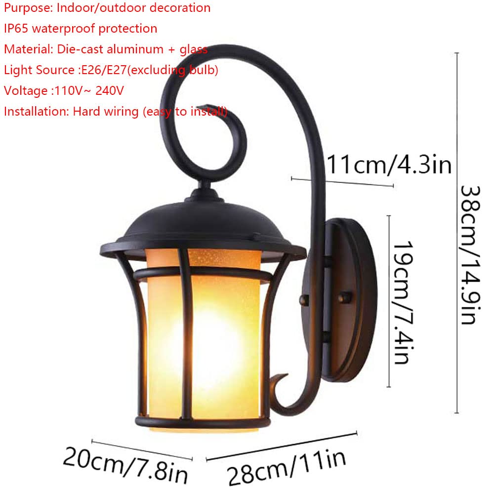 Kinkiet zewnętrzny, klosze szklane, zewnętrzna wodoodporna lampa ścienna, lampa wisząca w stylu vintage z gwintem E27, do domu, patio, ogrodu, balkonu, wózka, willi, kinkiet