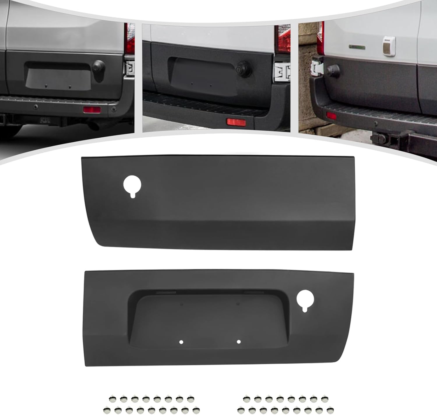 Rear Door Lower Molding Set for 2015-2019 Ford Transit - Left & Right Trim KK3Z-99425B28-BC CK4Z-99425B28-BB, Black Plastic Direct Replacement (Left+Right)