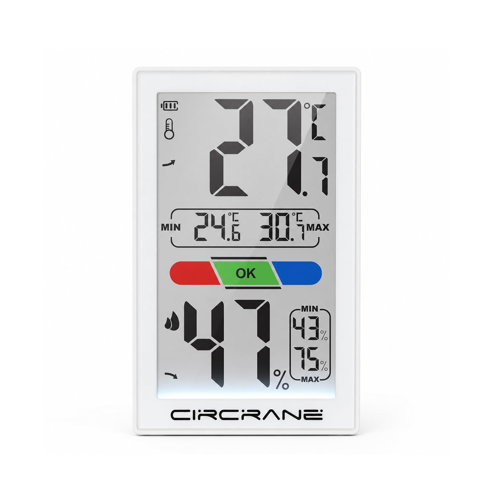 Circrane Digital Humidity Meter&Thermometer with Shock-Activated Backlight