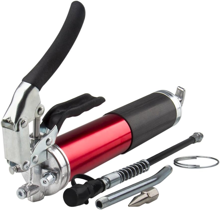 CarBole 6000 psi Grease Gun, Premium Pistol Grip Grease Gun with 12 inch Flex Hose and Metal Extension