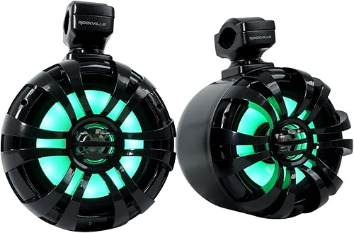 Miniatura 3 de Rockville WB65KLS - Par de altavoces de torre de wakeboard marinos de 6.5 pulgadas, 300 W, impermeable, iluminación LED multicolor, cono de mica de