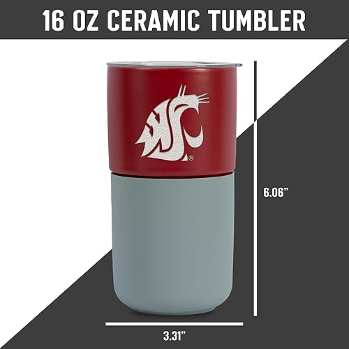 Miniatura 19 de Rico Industries NCAA Miami of Ohio Redhawks - Vaso de cerámica de 16 onzas con agarre de silicona, grabado láser profundo, diseño de color negro