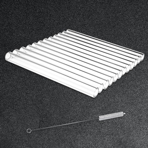 Image of 12 Pcs 5 Inches Gtysmox Transparent Borosilicate Glass Tubes, 10mm Diameter 1.5mm Thickness Glass Tubing with 1 Cleaning Brush for DIY Making Glass Crafts