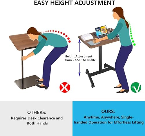 Vista 5 de Escritorio móvil de pie de 28 pulgadas de altura ajustable, escritorio de pie portátil con ruedas bloqueables, mesa rodante para el hogar, oficina