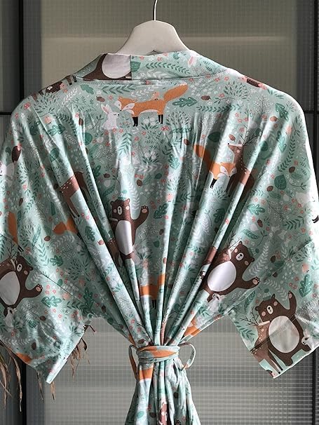 Women's Maternity Robe Baby Cap and Swaddle Set Long Sleeve Robes Mom and Baby Matching Hospital Delivery Outfits (Green Forest animal, M) - Image 2