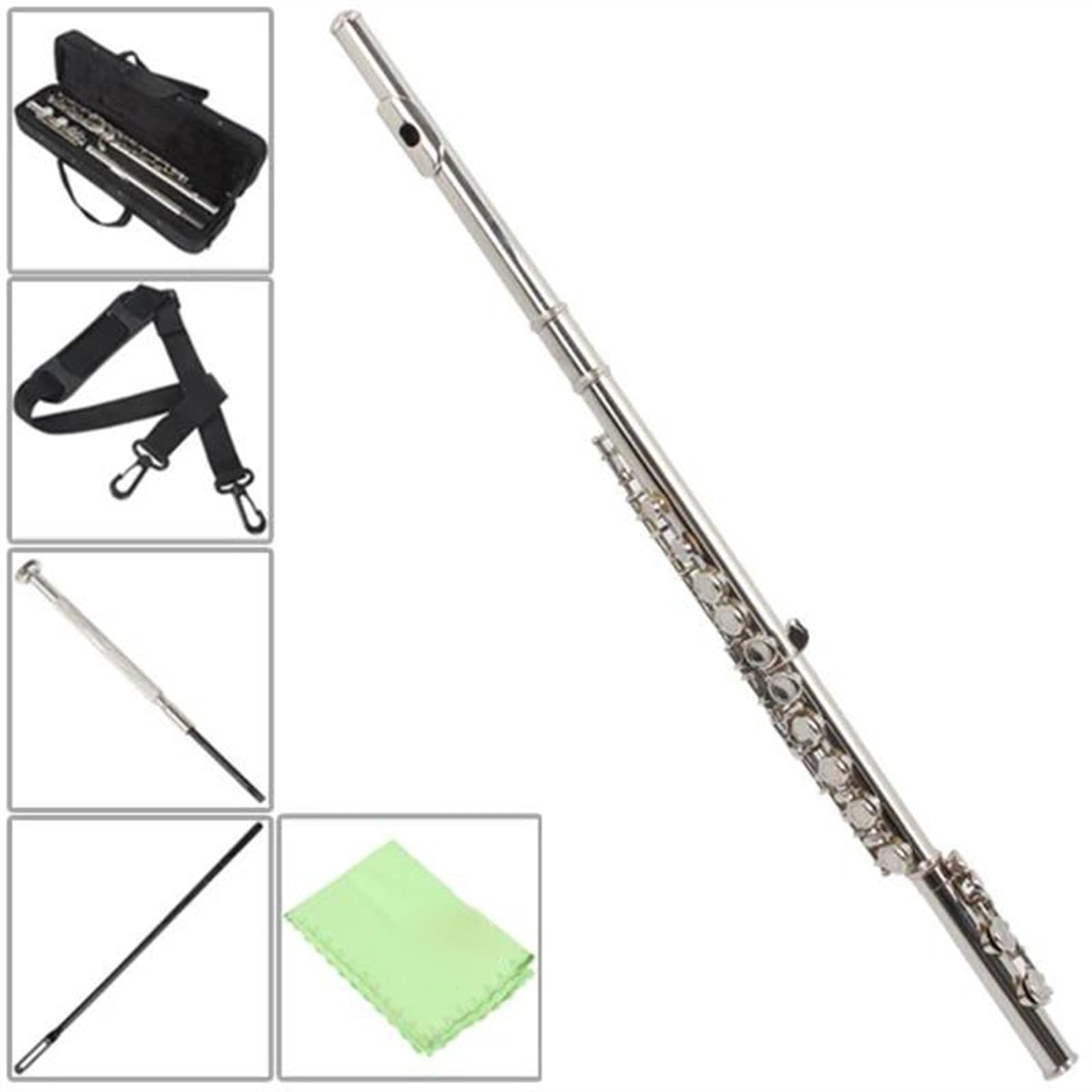 Strumenti Per Flauto Traverso Tono C A 16 Fori Chiusi Placcati In Argento Con Custodia Flauto Traverso Kit
