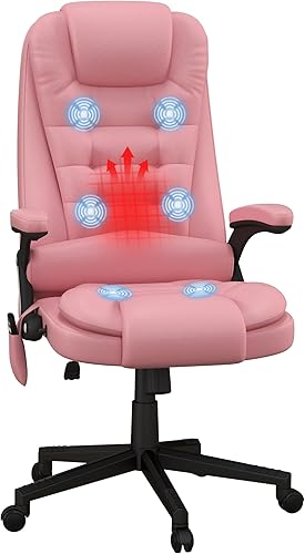 HOMCOM Silla de oficina de masaje con vibración de respaldo alto con 6 puntos de vibración, silla de computadora reclinable con calefacción de piel