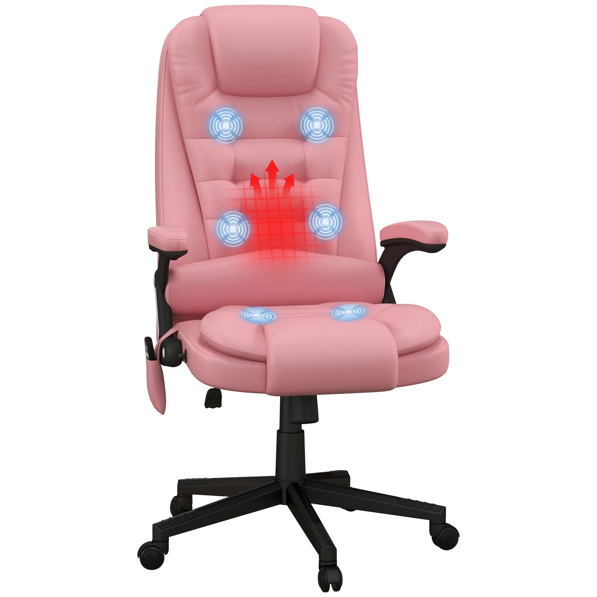 HOMCOM High Back Vibration Massage Office Chair with Vibration Points,  Heated Reclining PU Leather Computer Chair with Armrest and Remote, Pink
