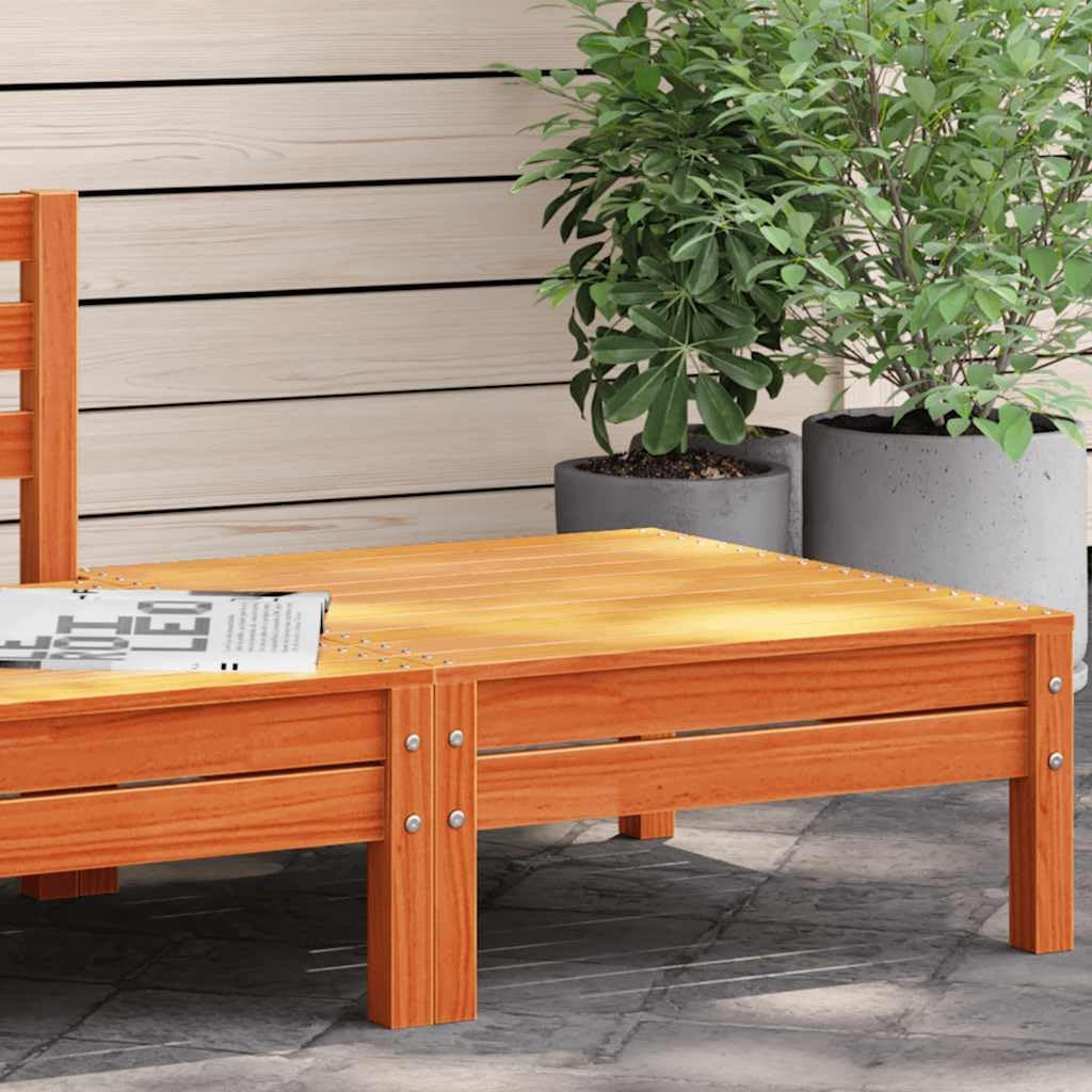 Rustic Outdoor Garden Footstool in Wax Brown Solid Pine Wood Standard Modular Design for Patio Balcony Seating Comfort Durable