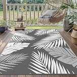 GENIMO Outdoor Rug 120x180cm – Waterproof Reversible Garden Carpet, UV Resistant Garden Rugs, Washable Patio Mat for Backyard, Picnic, Balcony, RV, Grey & White
