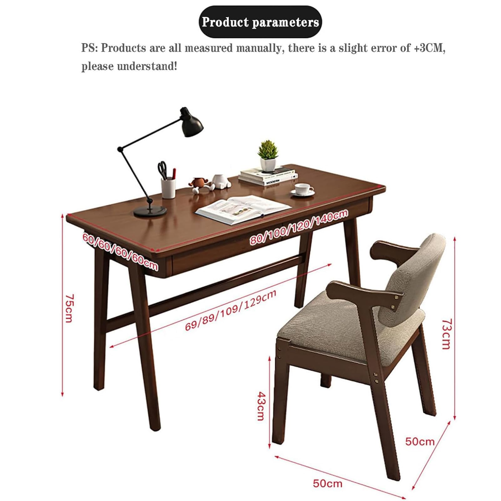Scrivania in legno massello nordico, robusto tavolo da studio industriale per casa, ufficio e camera da letto, spaziosa scrivania in noce (120 x 60 x 75 cm)
